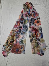 Isaac Mizrahi Blue Yellow Sheer Colorful Floral Scarf
