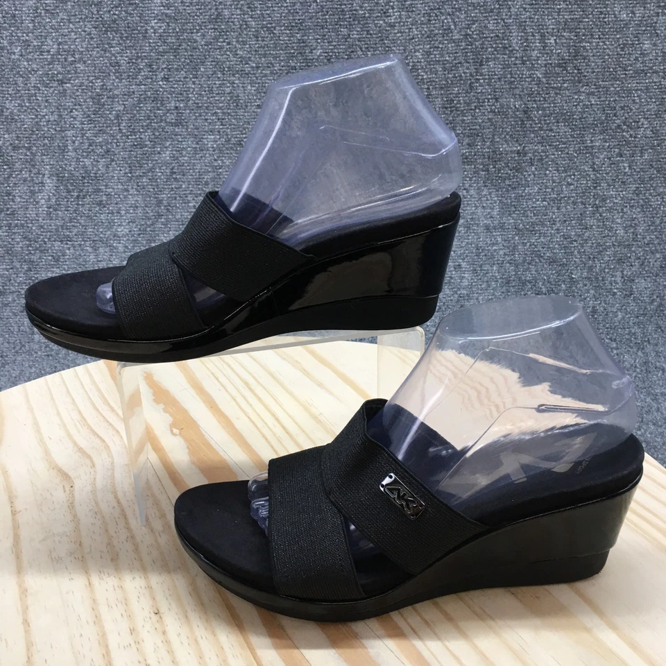 Sandalias Anne Klein para mujer 8 M agradables informales sin cordones cuña deslizable tela negra Foto 2 de 4