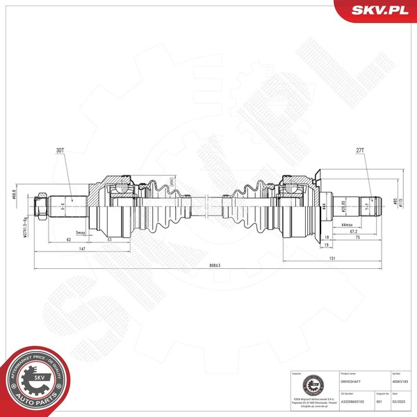 Esen SKV Antriebswelle 40SKV183 FüR BMW X5 E70 F15 F85 X6 F16 F86 Xdrive 40E-image
