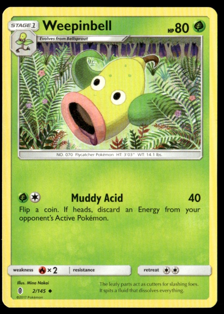Weepinbell Uncommon  SM - Guardians Rising 2/145 NM Pokémon TCG