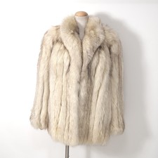 Blue Fox Fur Luxury Coat Soft Fluffy White S-M Vintage