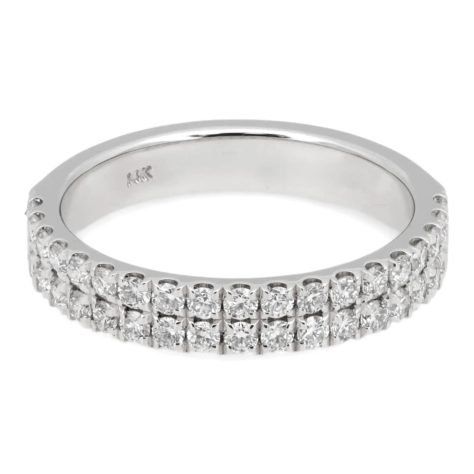 Natural Round Diamond Double Row Half Eternity Band Ring 14K White Gold 0.61Ctw