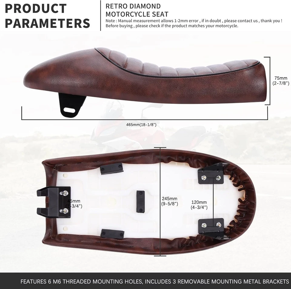 For Honda CB Kawasaki KZ Triumph Bonneville Leather Cafe Racer Seat Hump Saddle - Image 3 of 4