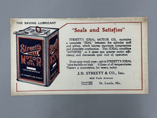 c 1920 STREETT's IDEAL MOTOR OIL CAN Auto Advertising BLOTTER St Louis Antique