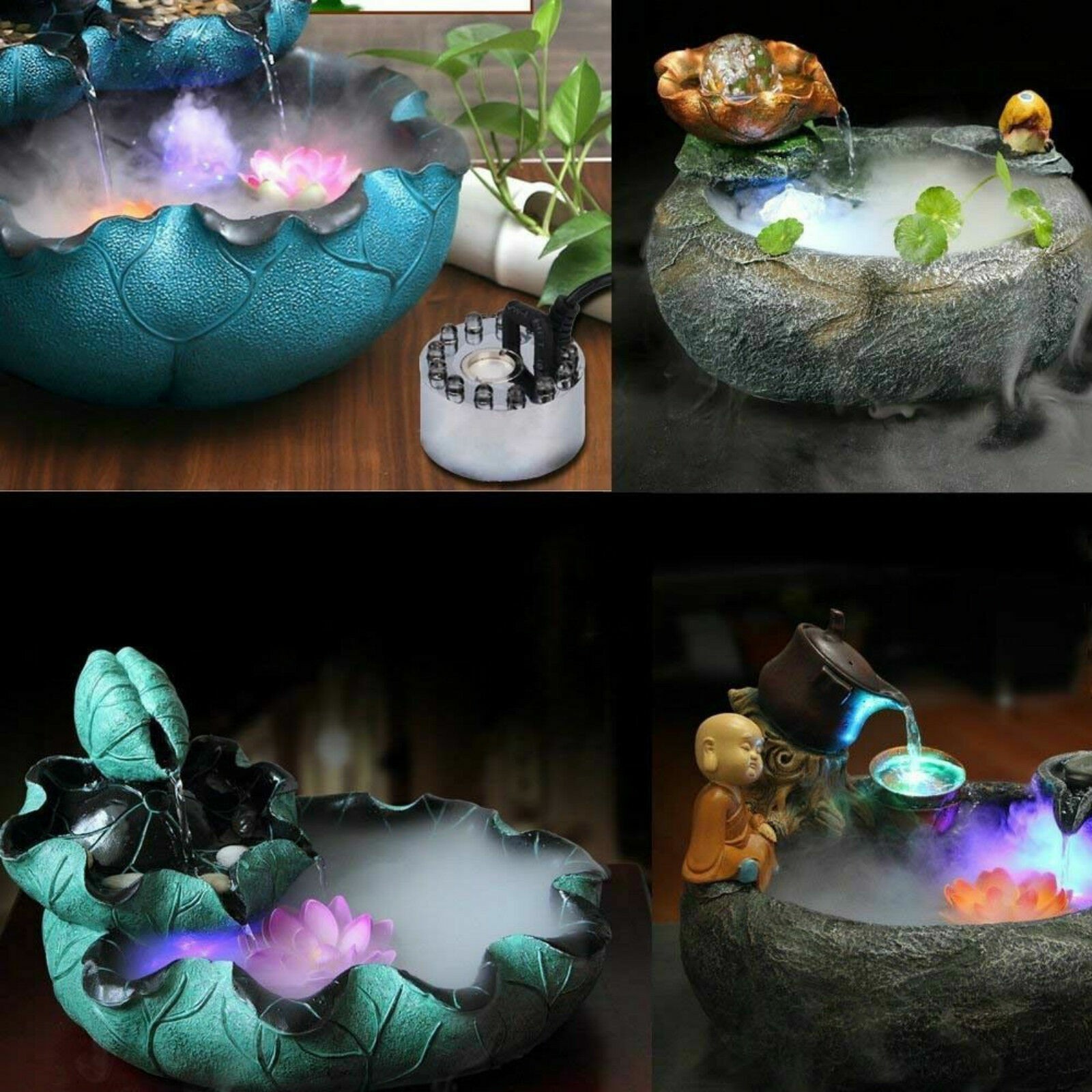 Ultrasonic Mist Maker Fogger Water Fountain Pond Colourful Humidifier 12LED Lamp