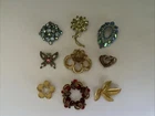 Vintage Costume Jewelry Lot Corocraft, Gold Filled, Trifari, Juliana? 9 Pins