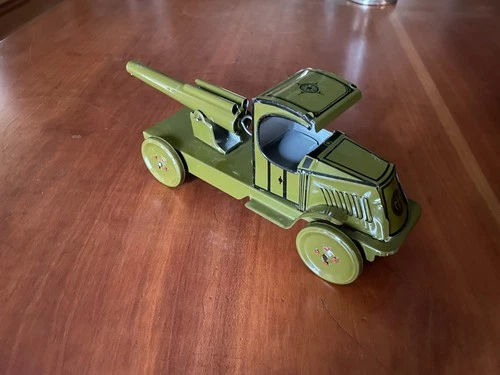 * J CHEIN VINTAGE 1920'S TIN LITHO GUN/CANNON TRUCK GREEN TIN TOY *
