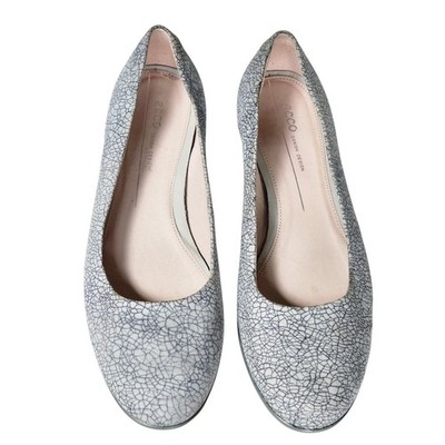 ECCO Anine Ballerina Flats Grey White Leather Shoes Womens Size 9