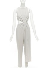 HALSTON HERITAGE grey cut out drape waist asymmetric cropped jumpsuit US0 XS