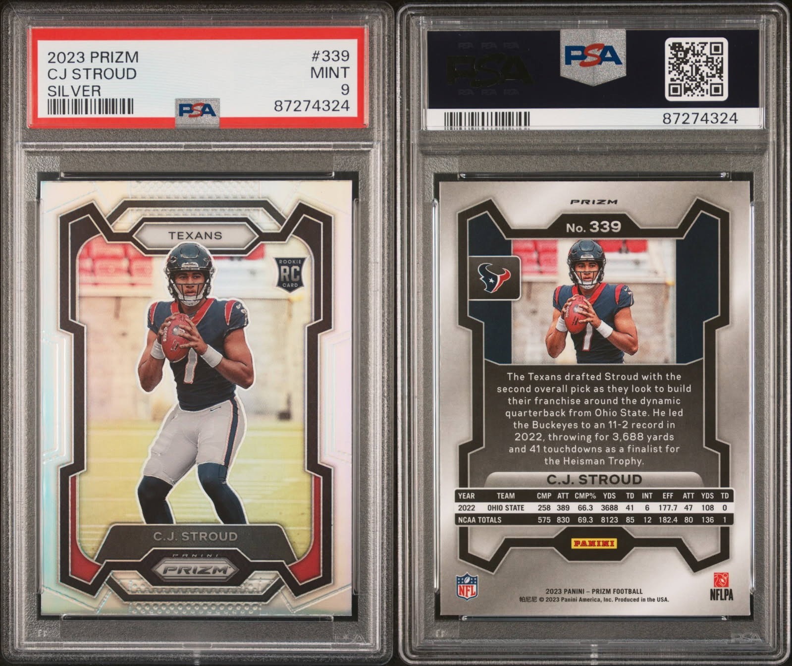 2023 PANINI PRIZM SILVER PRIZM #339 CJ STROUD ROOKIE RC 🔥PSA 9🔥 view 3