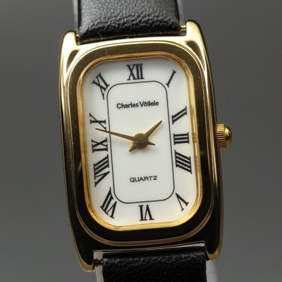 Near MINT Charles Vogele CV7344 White Roman Square Gold Quartz 19m Ladies Watch