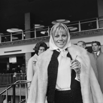 Swedish actress Britt Ekland at London Airport in London 1960s OLD PHOTO