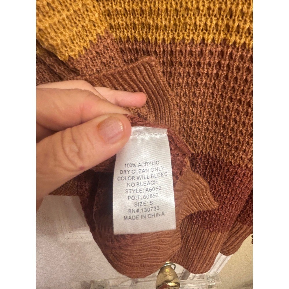 Umgee Womens Striped Waffle Knit V-Neck Sweater Rust Brown Boho Sm ...