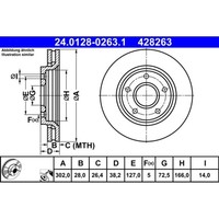Bremsscheibe ATE 24.0128-0263.1 (2 Stk.) FüR Fiat Chrysler Freemont