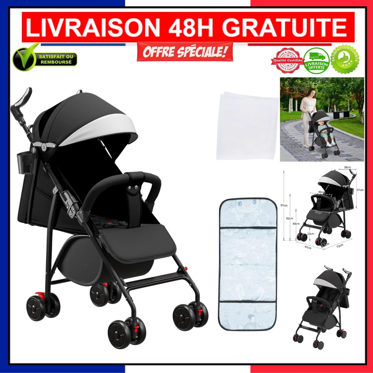 Cache-poignée Universel Pour Poussette – Couvre-guidon Amovible – Neuf
