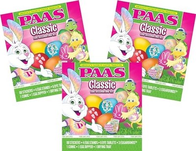 PAAS Classic Easter Egg Coloring Kit - Set of 3 - 88 Stickers, 6 Dye, Egg Dipper