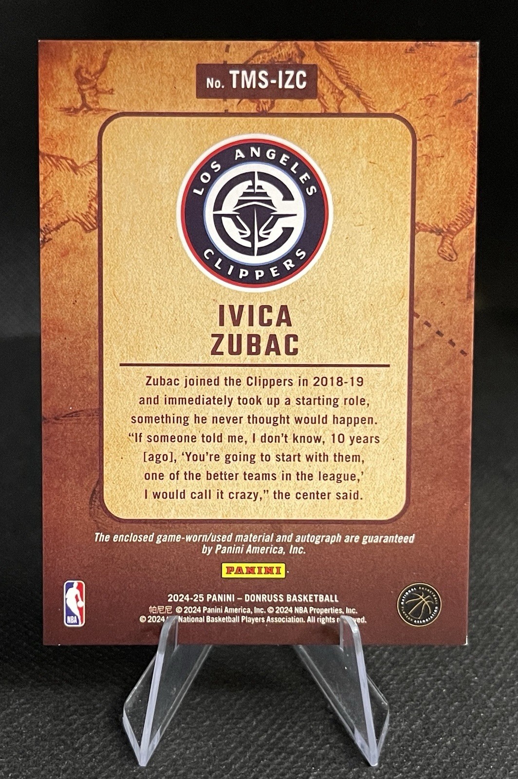 2024-25 Panini Donruss Ivica Zubac Treasured Materials Patch Auto Autograph /99 view 2