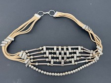 Vtg Boho Multi Strand Beaded Belt Natural Creams Silver Tone Sz 30”