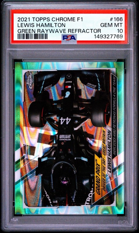 Lewis Hamilton 2021 Topps Chrome Formula 1 F1 Green RayWave #166 PSA 10