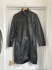 Women’s Vintage Sasha Black Leather Trench Coat Size 10
