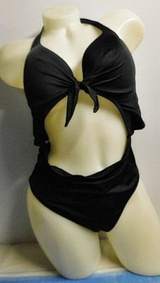 Neckholder Monokini Gr. 38 Schwarz Push-Up Bügel Gepolstert Komplett Gefüttert