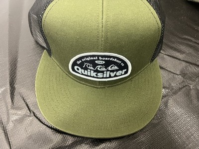 QUIKSILVER Army Green Slice Patch Logo Trucker Mesh Hat Cap Snapback Brim NEW
