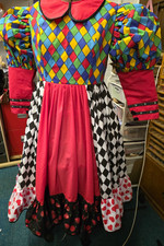 FABULOUS 'HARLEQUIN HEARTS' PANTOMIME DAME DRESS - SIZE 44" - 46" - AM DRAM