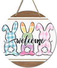Easter Decorations Door Sign,Wooden Cute Bunny Welcome Easter Door Hanger Easter