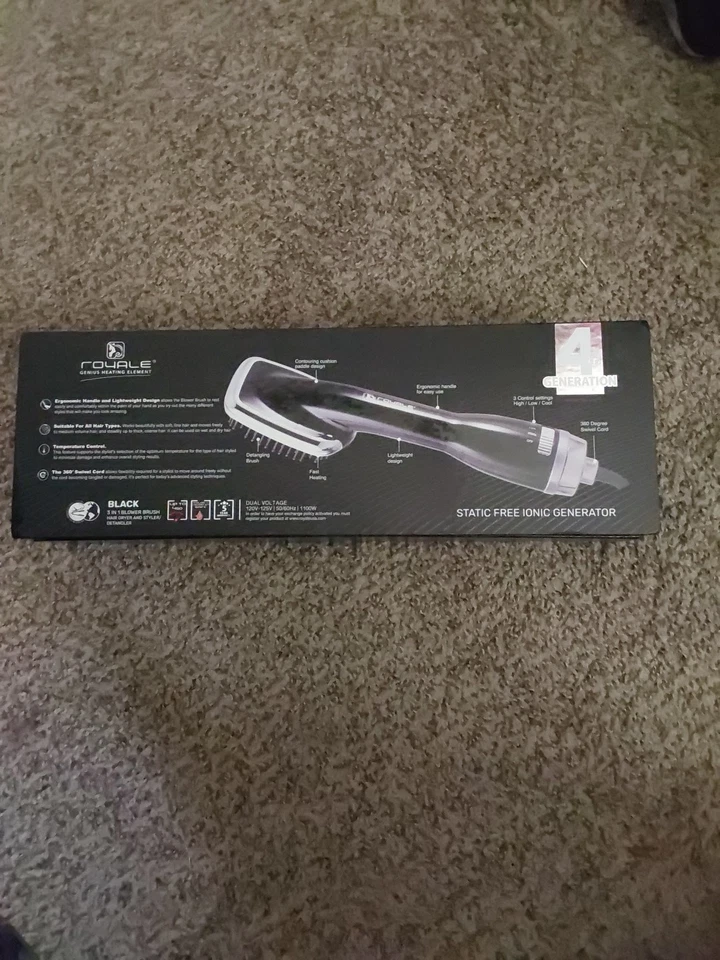 Cepillo soplador Royale 3 en 1 secador de pelo sin estática, styler, desenredante negro NUEVO EN CAJA Foto 4 de 4