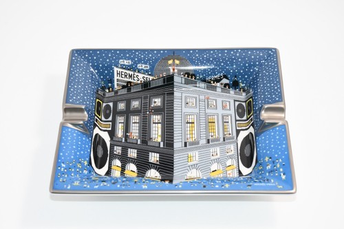 Hermes Faubourg Party Change tray blue porcelain Ashtray plate pixel game - Picture 15 of 15