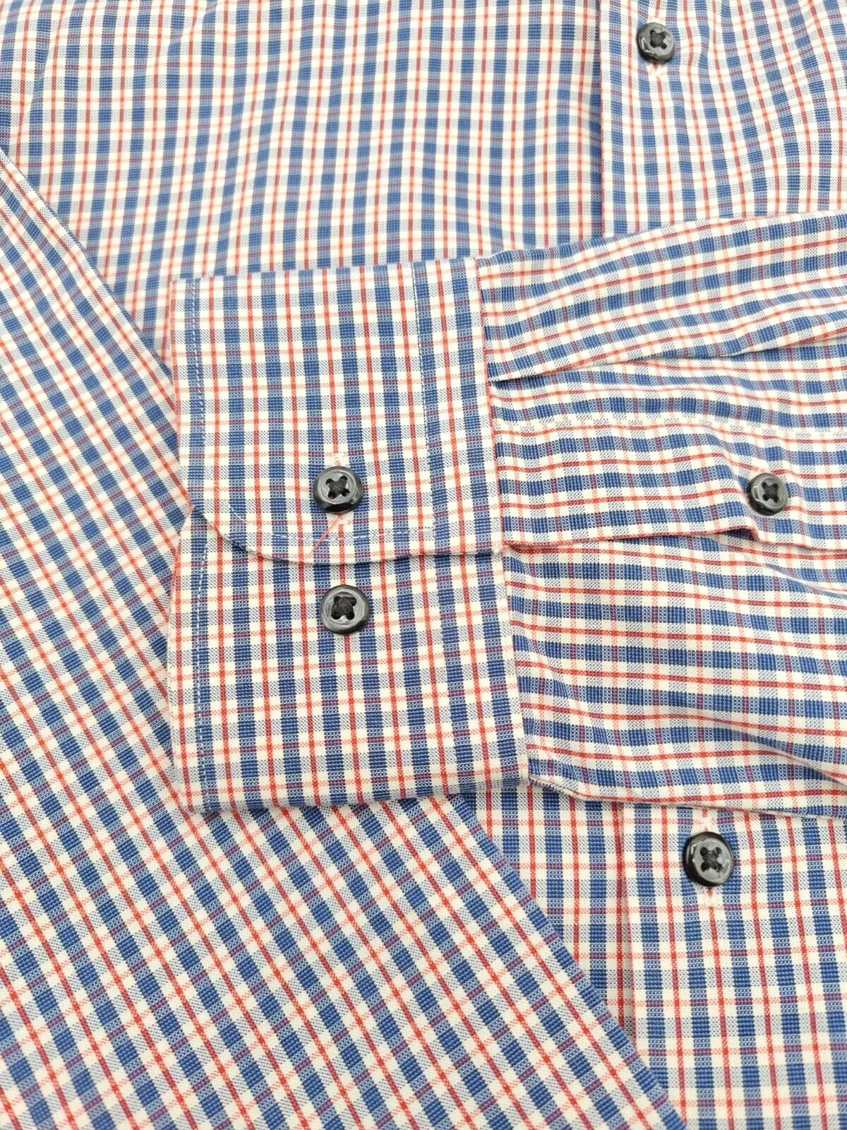 🇺🇲 Nordstrom Men's Shop 15x33 Tech Smart Trim Fit Shirt Blue Red Check