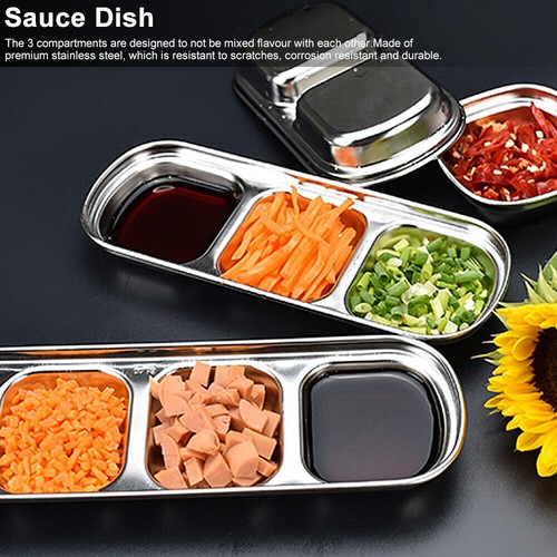 Stainless Steel Three Grid Sauce Dish Seasoning Dish Snack Plate Food Dipping