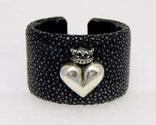 King Baby Studio Black Stingray Leather Small Size Cuff Bracelet Sterling Heart