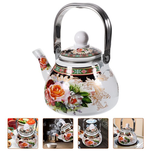 Emaille Teekessel Vintage Style – 1,1 Liter, Mit Blumenmuster, Für Herd Und Induktion, In Rot, Weiß, Gelb Oder Orange
