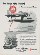 1946 Curtiss Wright Aircraft Ad Navy SC-2 Seahawk Airplane Rescue Reconnaissance