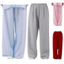 Mens Tai Chi Kung fu Pants Linen Loose Wide Leg Bloomers Homewear Trousers Soft