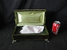 Vintage Hollywood Regency Style Green Velvet Tissue Dispenser