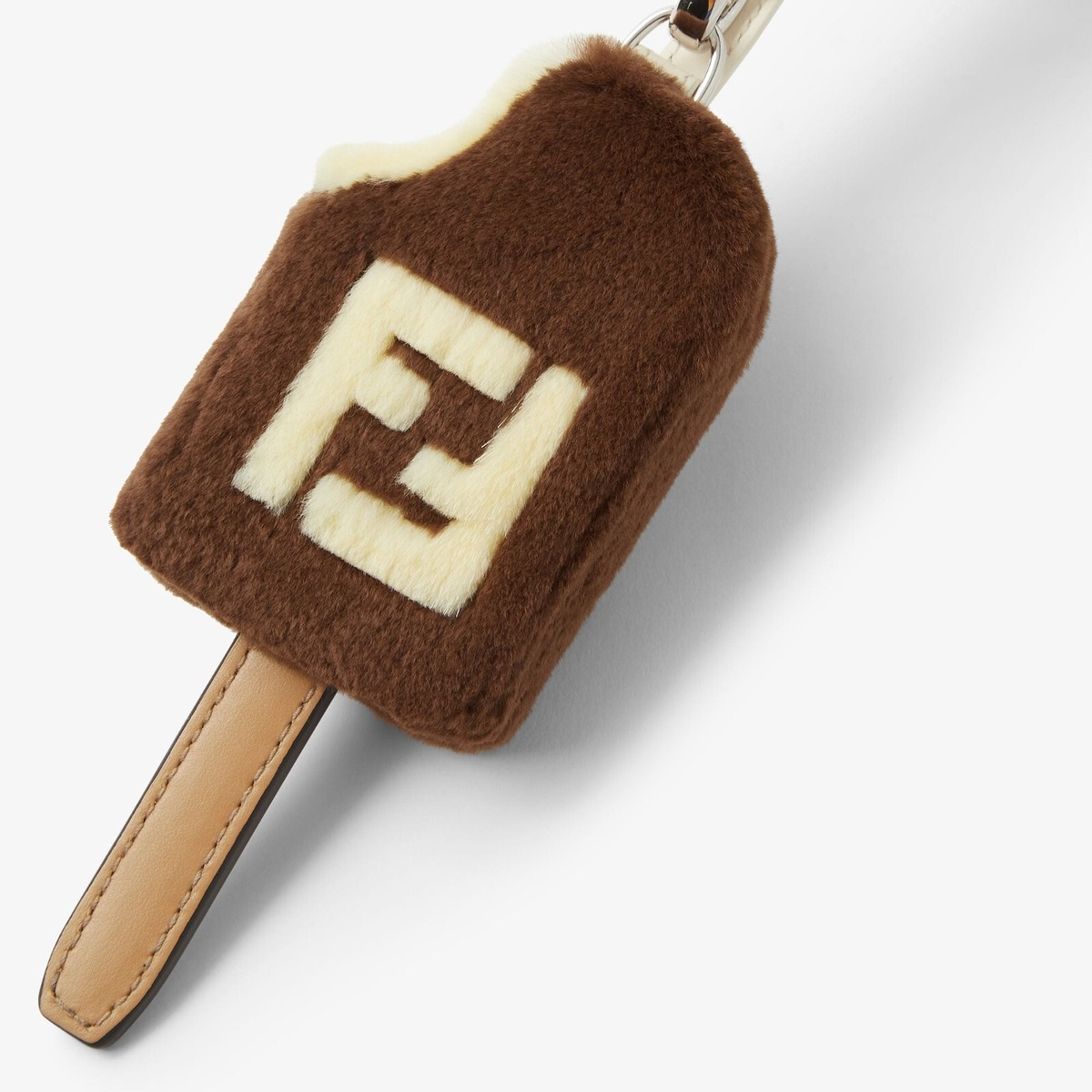 ❤️ FENDI Ice Cream Shaped Bag Charm Brown Mink Fur FF Inlay