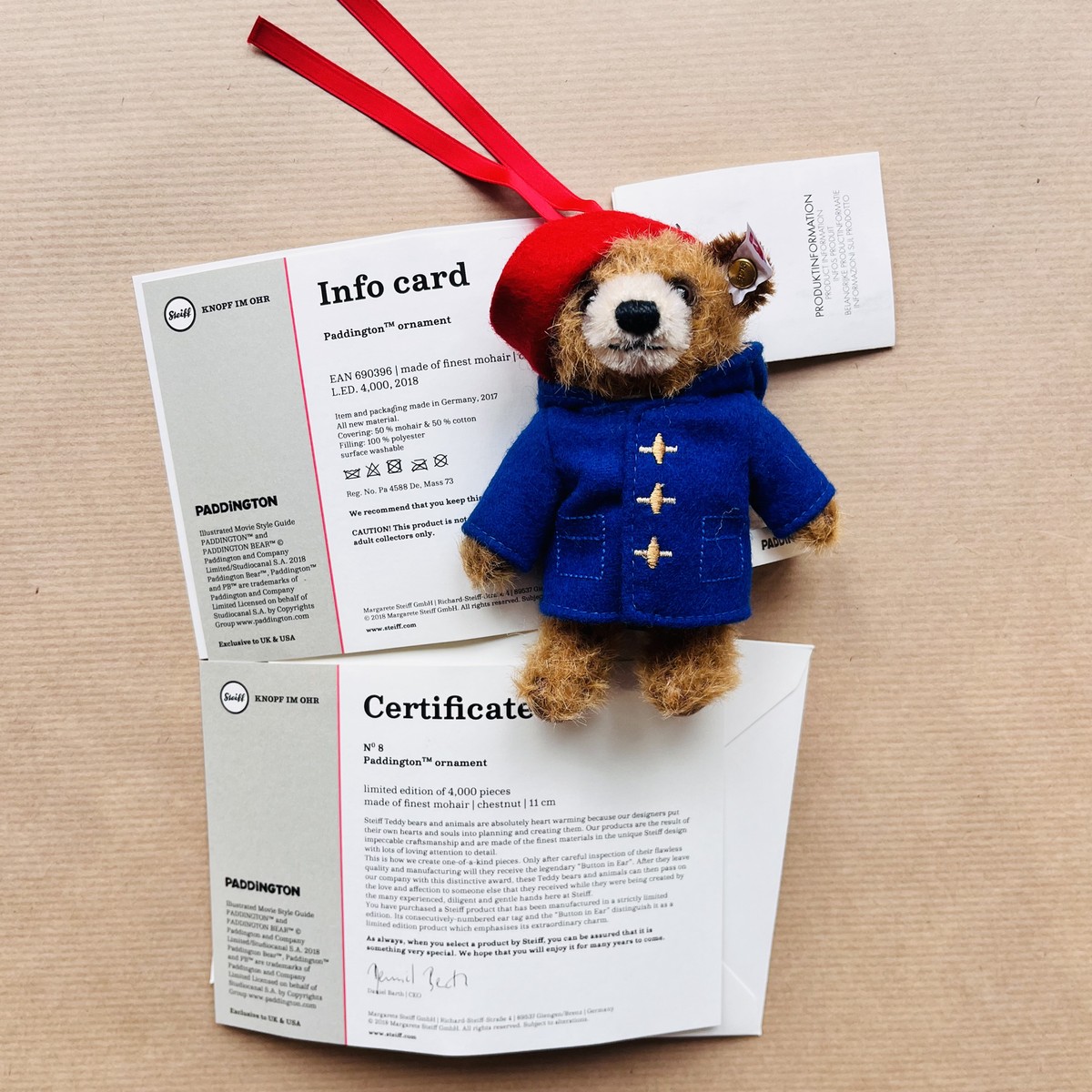 Steiff 11cm Limited Edition Steiff Paddington Bear Ornament