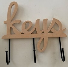 Key Holder Wall Mount-Wooden With 3 Metal Hooks - Paintable