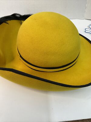 Vintage Geo W. Bollman Yellow Felt Ladies Hat w/ Feathers  display picture 2