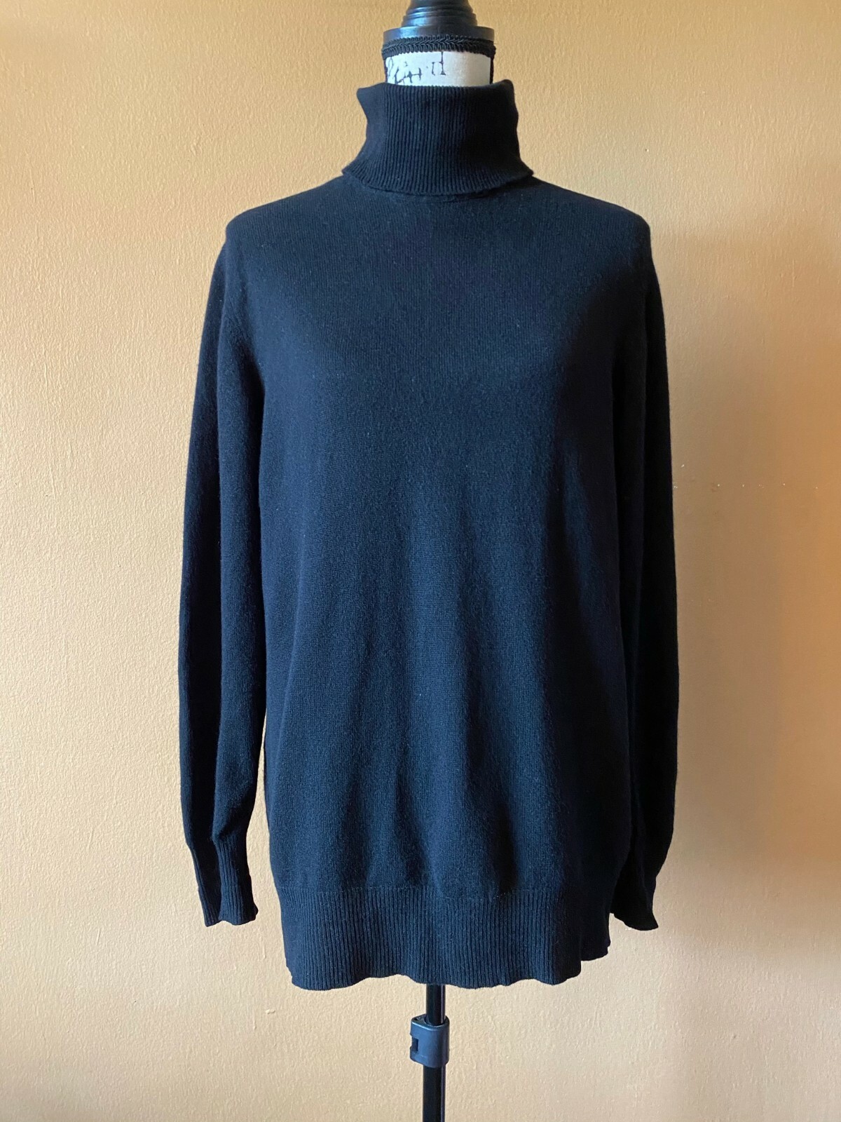 Maglione vintage SAINT LAURENT nero 100% cashmere manica lunga collo * anni '60