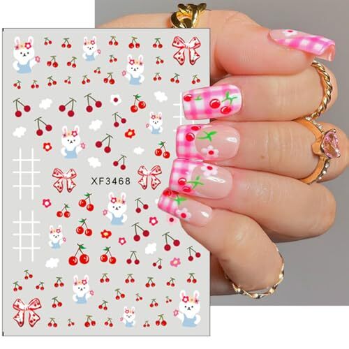 Nagelaufkleber Erdbeere & Kirsche – 5D-Design Mit Strass & Herz, 2 Blätter, Selbstklebend Für Nail Art