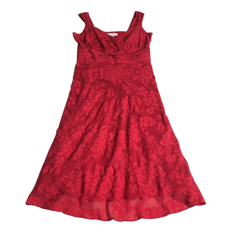 Vintage Y2K 90s Nine West Babydoll Dress Womens 4 Red Floral Empire Waist Wrap - Image 2 of 4