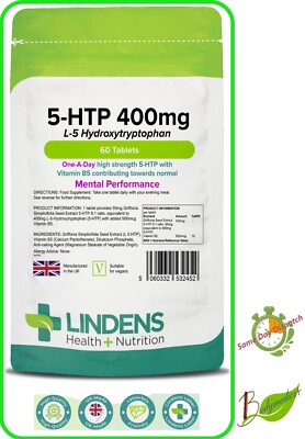 5 HTP 400mg, Nahrungsergänzungsmittel für geistige Leistung (60 Tabletten Packung) LINDEN UK