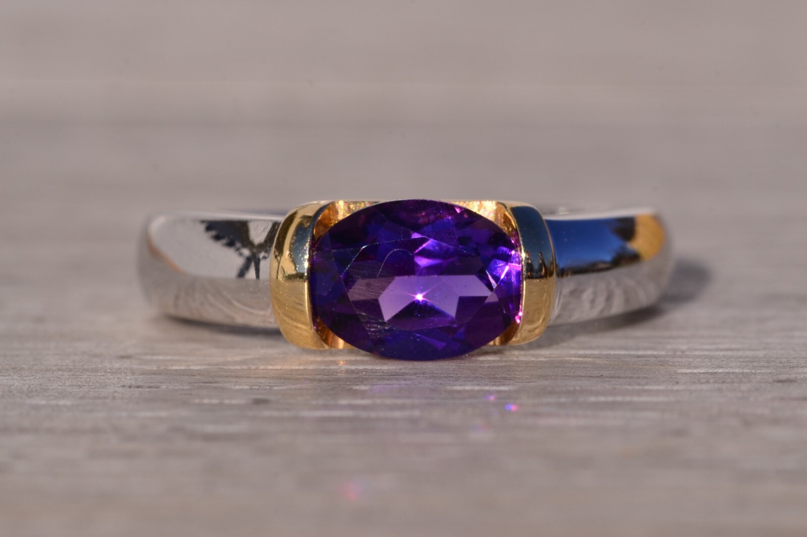 Contemporary Two Tone Amethyst Ring - image 1