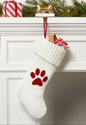 Wondershop White Knit 20  Stocking With Monogramed Paw Print Target NWT