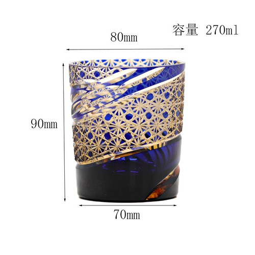 Japanese Edo Kiriko Crystal Whiskey Glasses Hand Cut To Blue 9oz Gift Packing - Picture 3 of 7