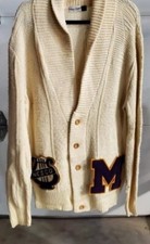 VINTAGE Varsity OFFICIAL AWARD SWEATER Ivory Cardigan LETTER M Big/Tall