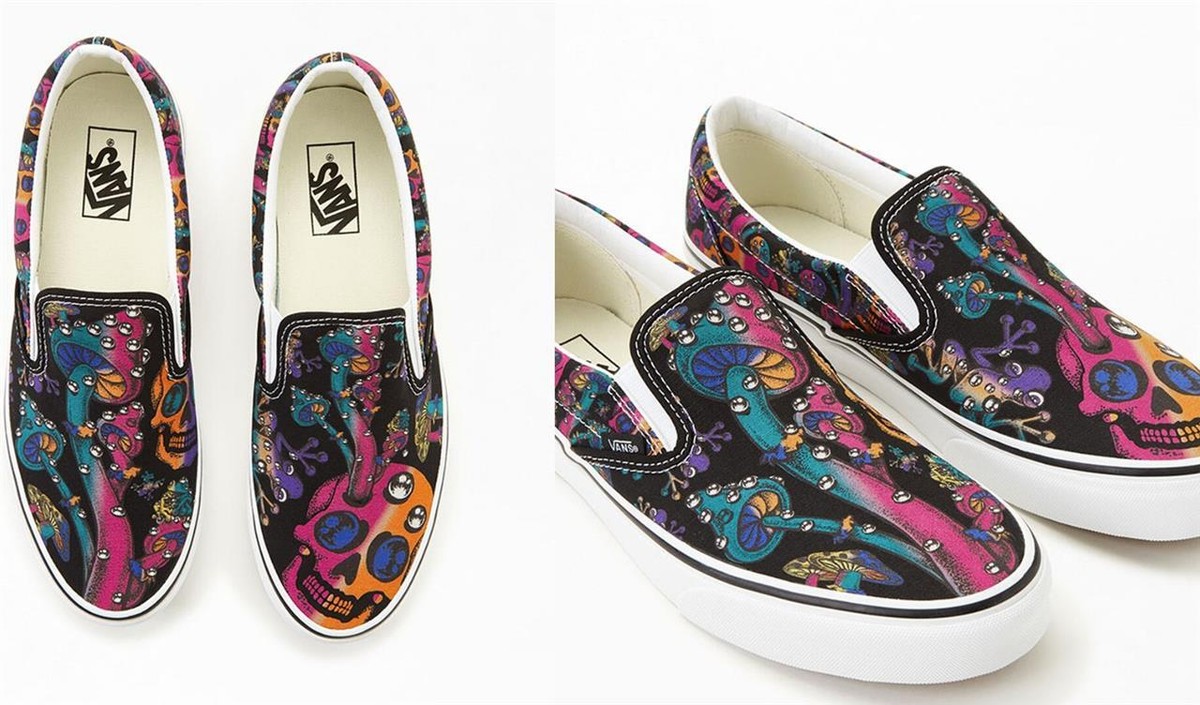 VANS Trippy Dip Skulls Psychedelic Mushrooms Classic Slip-on Shoes